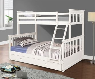 Twin Over Full Bunk Bed with Storage Drawers, Wooden Bunk Bed with Ladder and Safety Guard Rails â€“White
