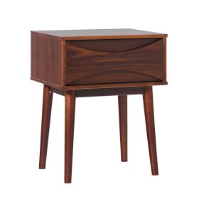 Mid-Century Modern 1-Drawer Solid Wood Nightstand â€“ Walnut