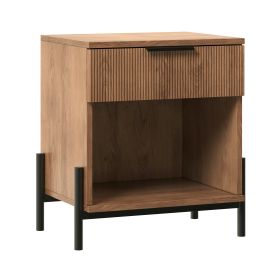 Modern Fluted-Drawer Nightstand with Open Cubby â€“ Mocha