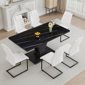 Table and chair set, modern dining table, black tabletop and black MDF leg table, soft and comfortable dining chair, perfect for dinner, meetings