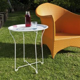 Round Metal Tray End Side Table, Removable Tray Outdoor & Indoor Drink, Snack, Coffee Table, Telephone Table White Set of 2