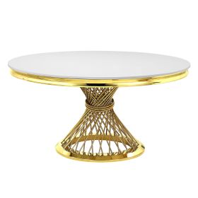 ACME Fallon Dining Table, Faux Marble Top & Mirrored Gold Finish DN01189